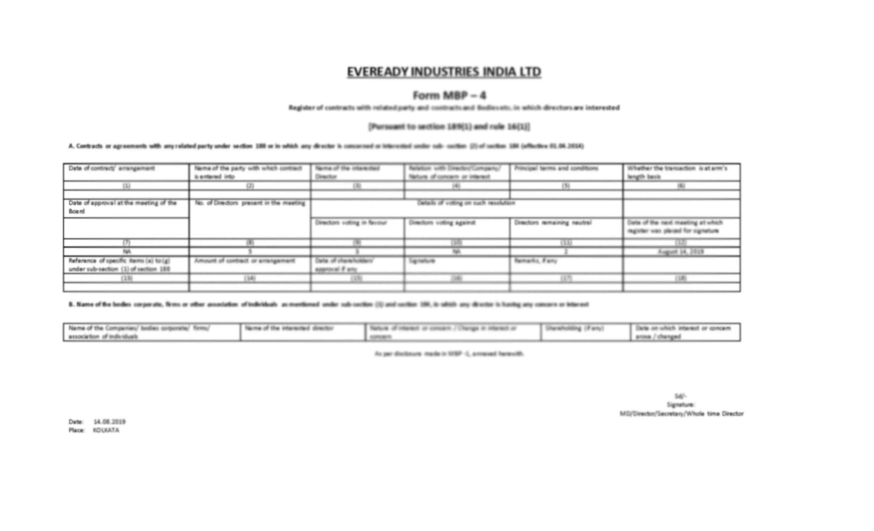 Eveready Investors AGM 2023 Register Of Contracts