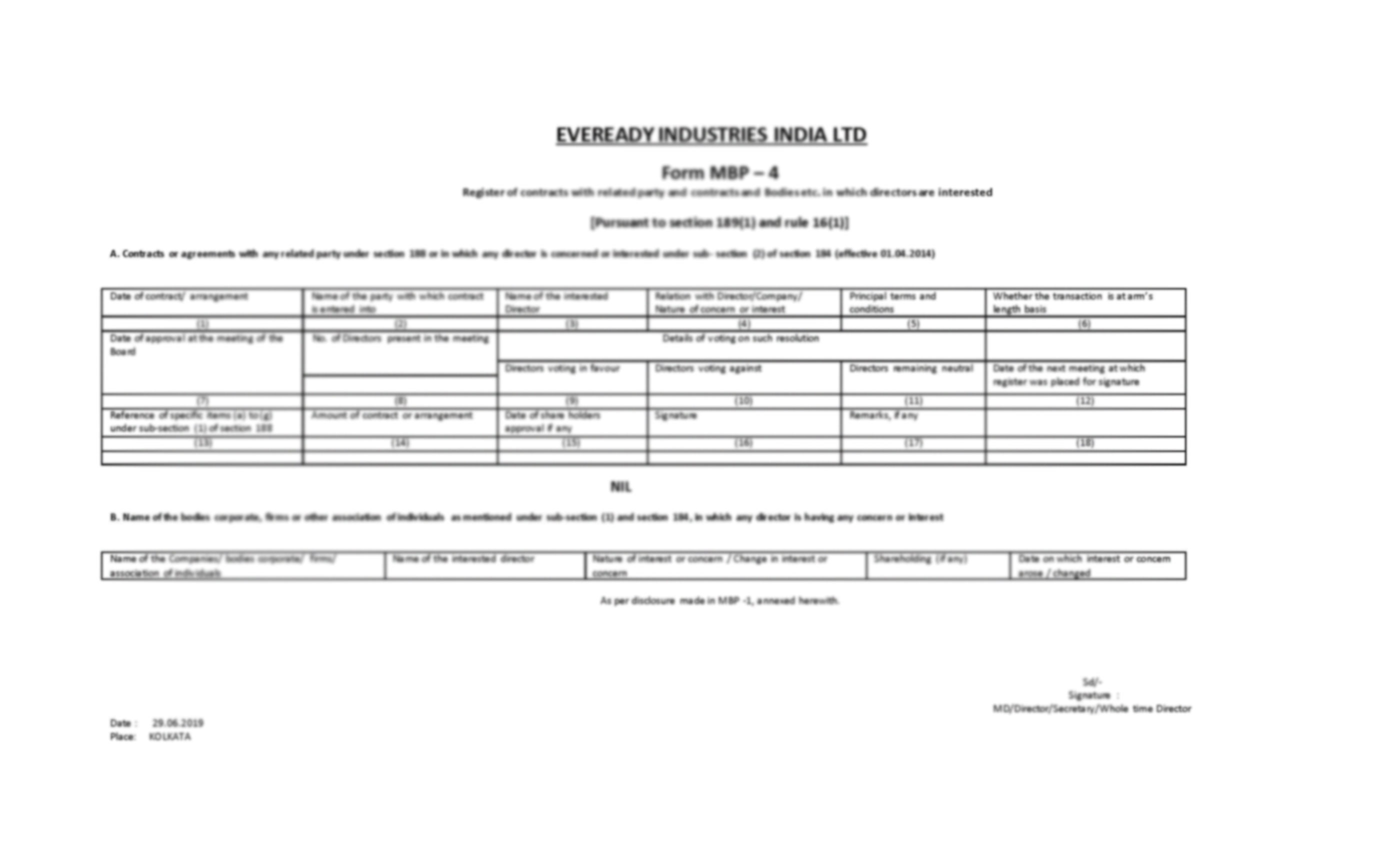 Eveready Investors AGM 2023 Register Of Contracts