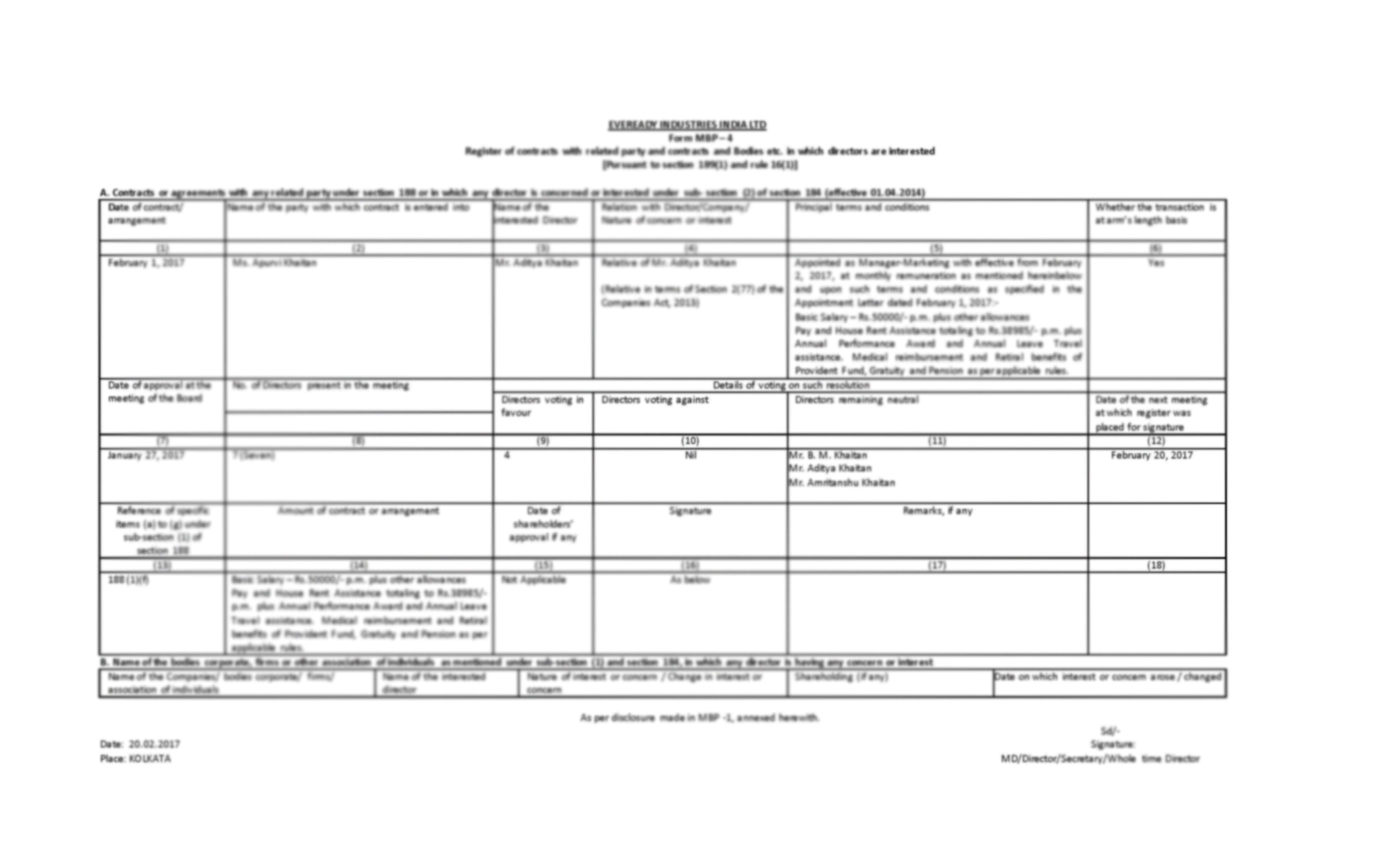 Eveready Investors AGM 2023 Register Of Contracts