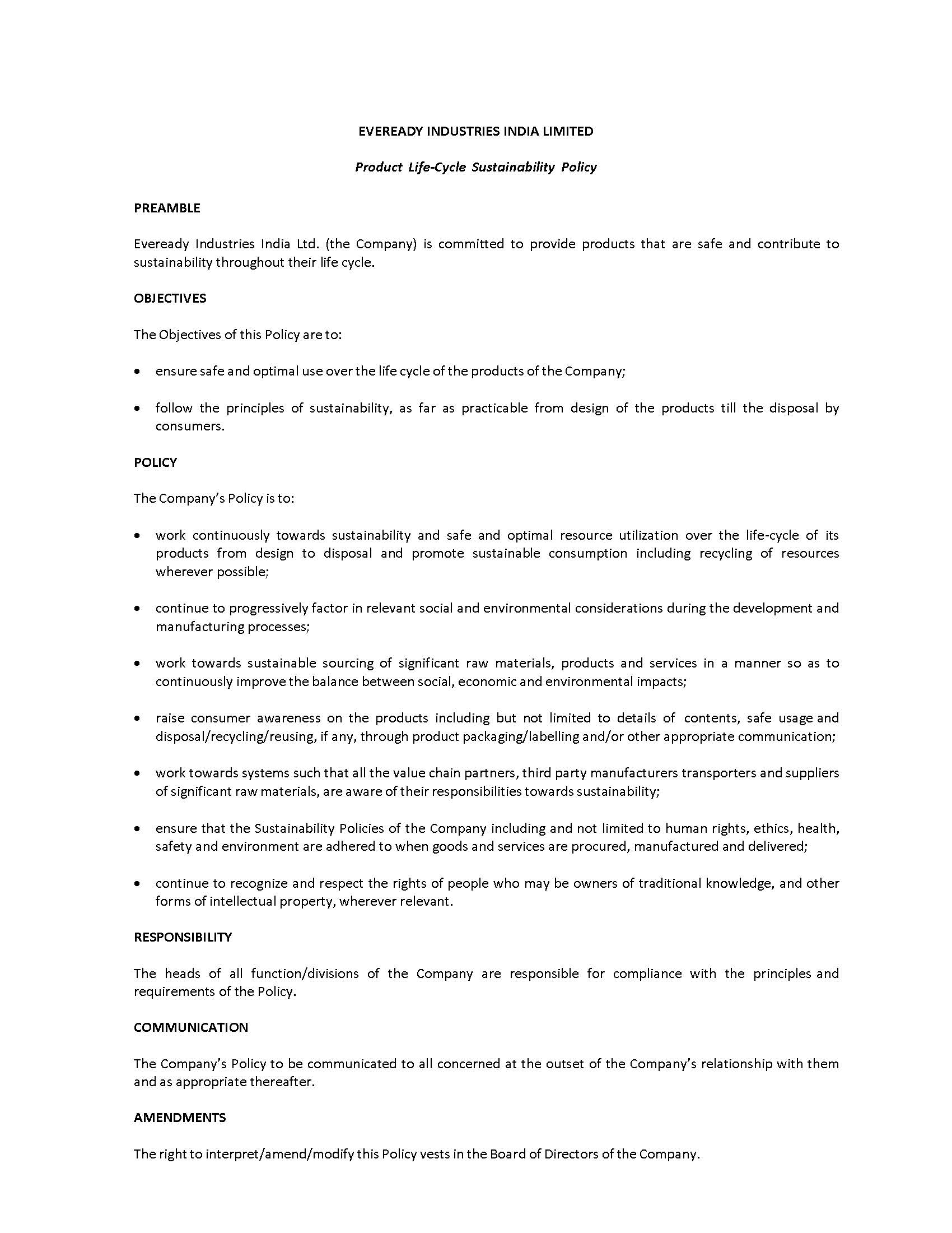 Eveready India Ethics Anti corruption And Bribery Policies