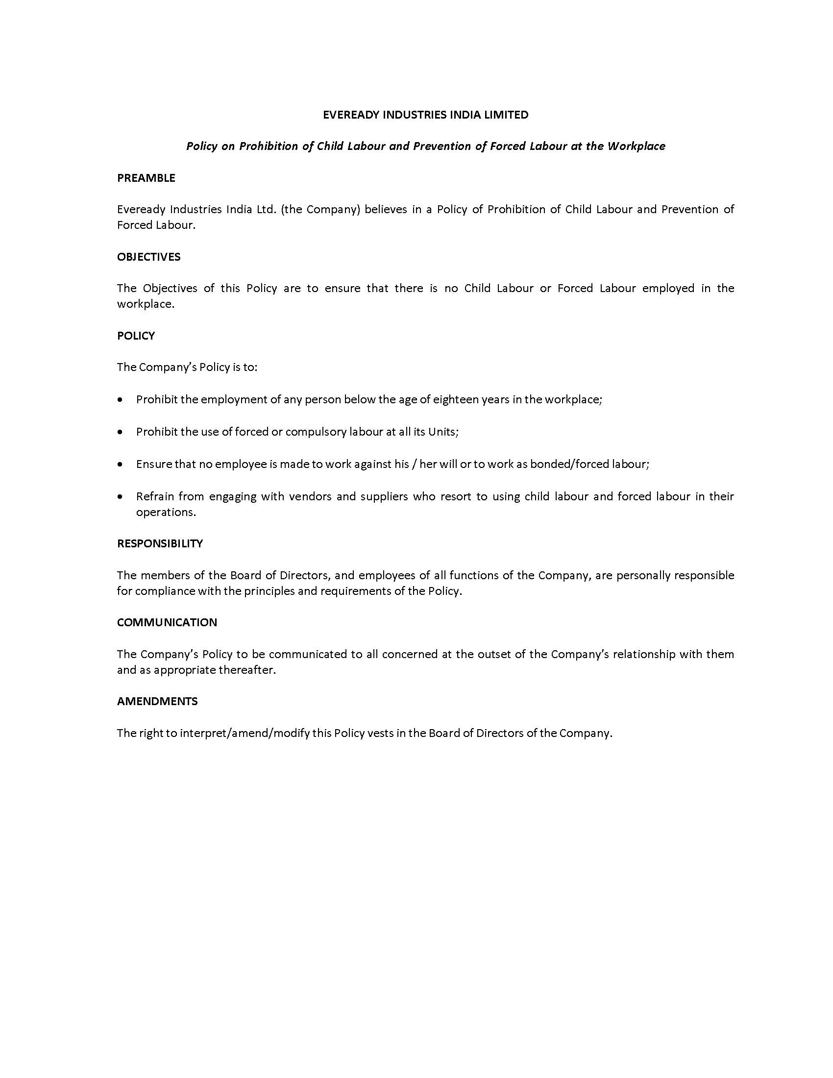 Eveready India Ethics Anti corruption And Bribery Policies