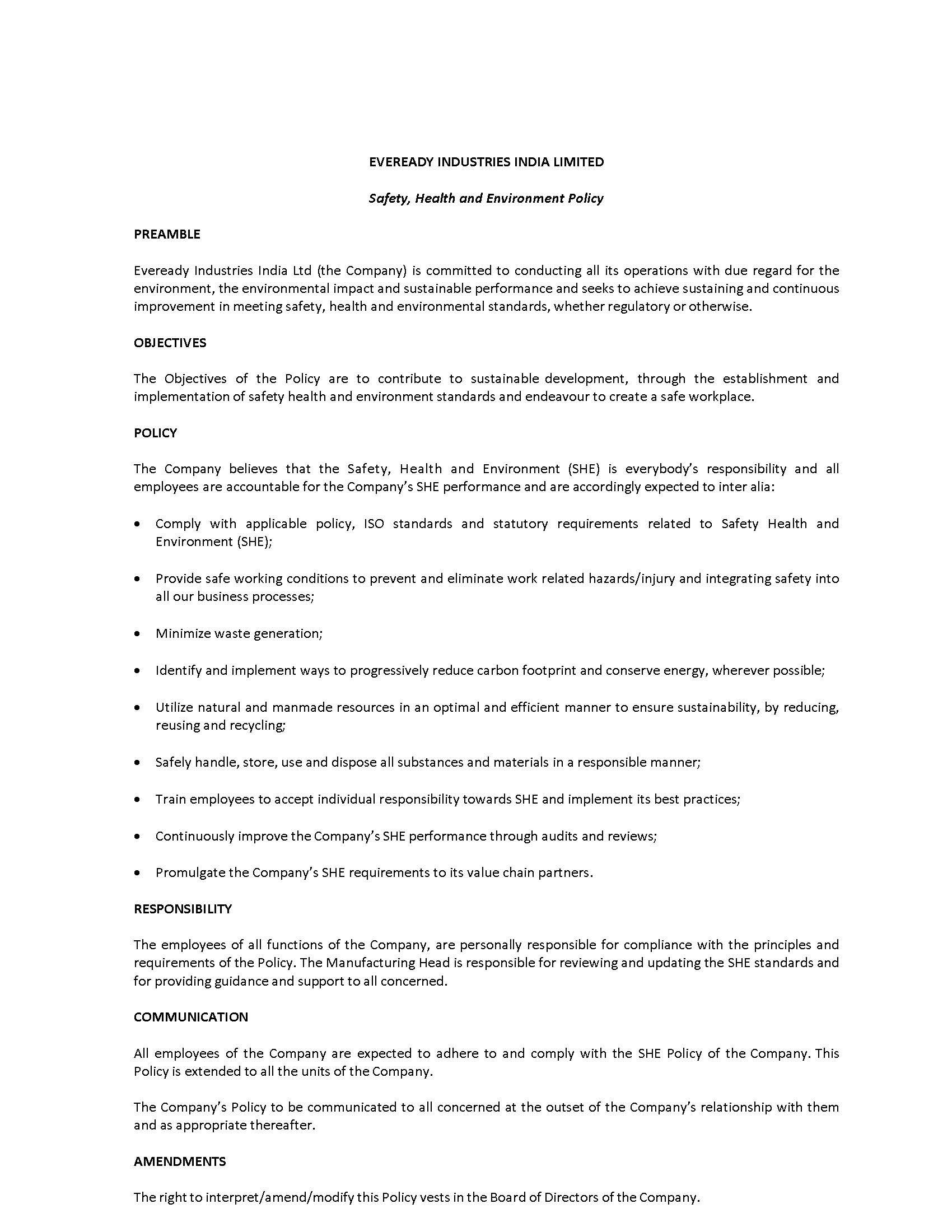 Eveready India Ethics Anti corruption And Bribery Policies